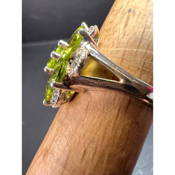 Vintage peridot and aquamarine sterling silver cluster ring size 7 - Picture 15 of 16